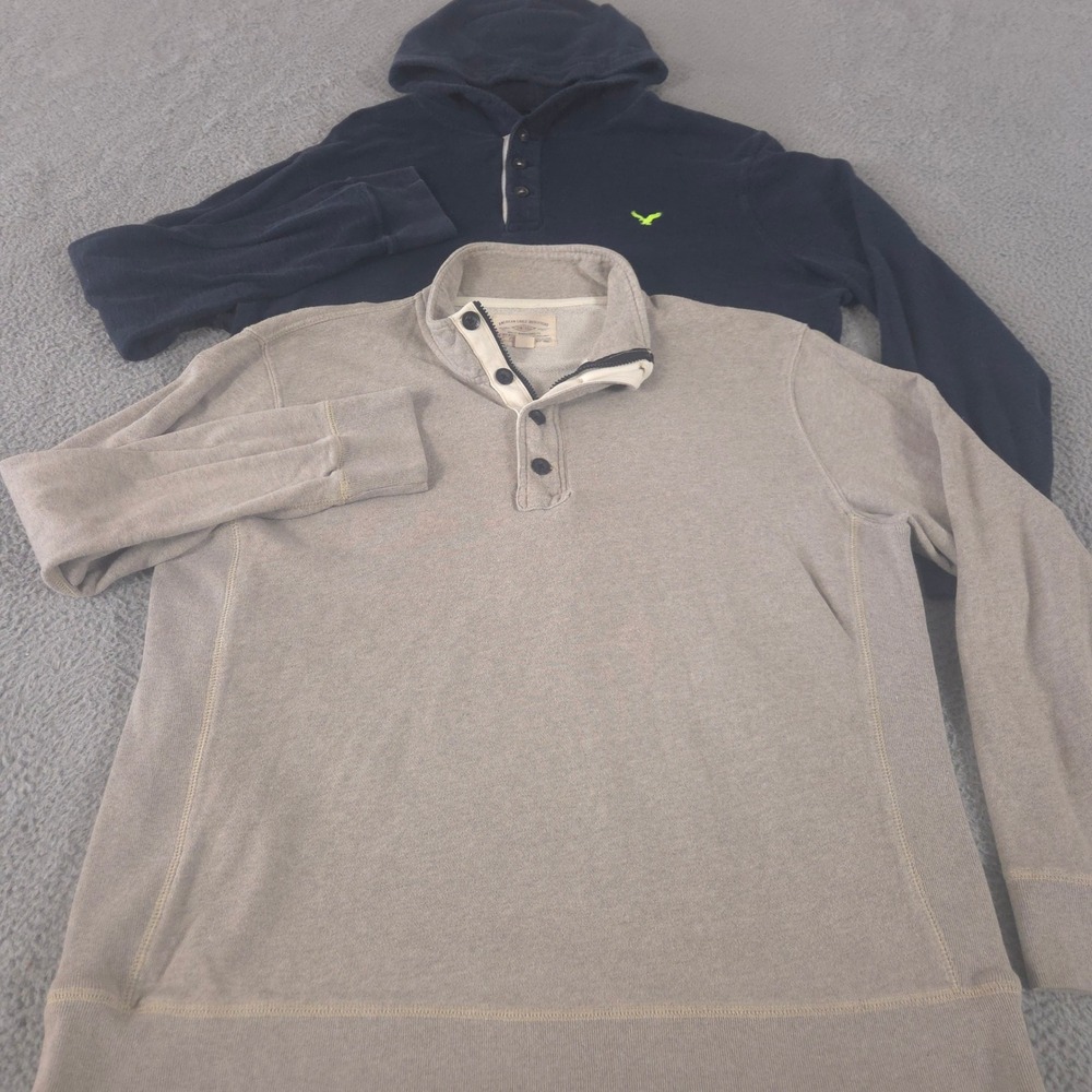 LOT OF 2 American Eagle Pullover Mens XL Tall Navy French Terry Henley Hoodie